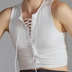 NWT Anthropologie Daily Practice ‘The Reef’ Tank Top Tie-Up Ribbed White Women L